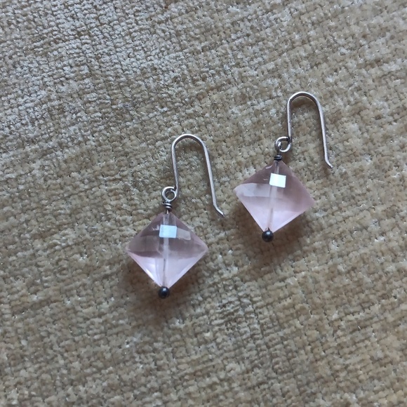 Silver Tone Multi-faceted Light Pink Crystal Set On Point Hook Earrings - Picture 3 of 7